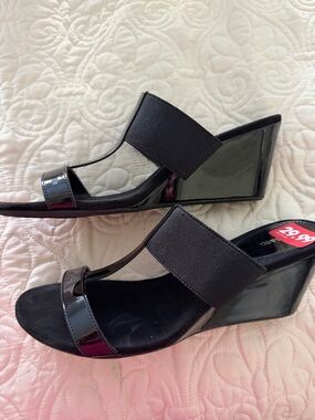 Style & Co. Black Patent Wedge Slide Sandals